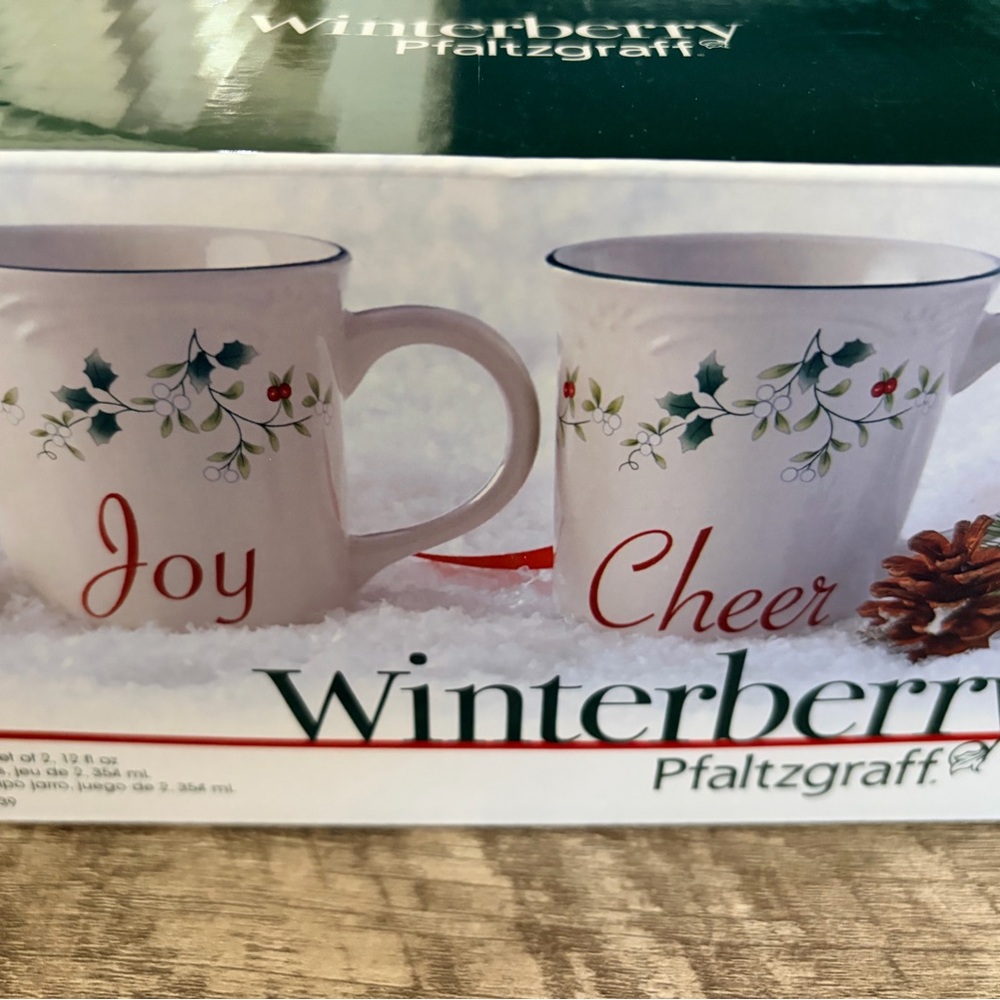Pfaltzgraff Winterberry Joy and Cheer Mugs - White with Festive Accents